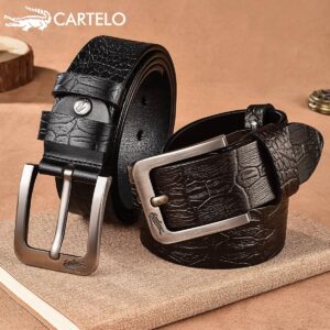 CARTELO Retro Embossed Crocodile Pattern Leather Belt